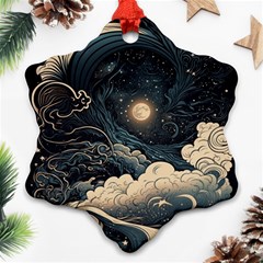 Starry Sky Moon Space Cosmic Galaxy Nature Art Clouds Art Nouveau Abstract Snowflake Ornament (two Sides) by Posterlux