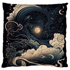 Starry Sky Moon Space Cosmic Galaxy Nature Art Clouds Art Nouveau Abstract Large Premium Plush Fleece Cushion Case (one Side) by Posterlux