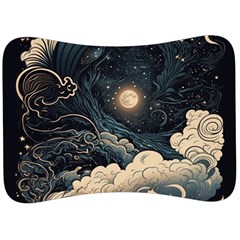 Starry Sky Moon Space Cosmic Galaxy Nature Art Clouds Art Nouveau Abstract Velour Seat Head Rest Cushion by Posterlux