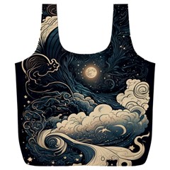 Starry Sky Moon Space Cosmic Galaxy Nature Art Clouds Art Nouveau Abstract Full Print Recycle Bag (xxxl) by Posterlux