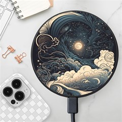 Starry Sky Moon Space Cosmic Galaxy Nature Art Clouds Art Nouveau Abstract Wireless Fast Charger(black) by Posterlux