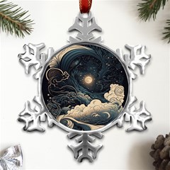 Starry Sky Moon Space Cosmic Galaxy Nature Art Clouds Art Nouveau Abstract Metal Small Snowflake Ornament by Posterlux