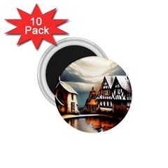 Village Reflections Snow Sky Dramatic Town House Cottages Pond Lake City 1 75  Magnets (10 Pack) 