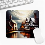 Village Reflections Snow Sky Dramatic Town House Cottages Pond Lake City Large Mousepad Front