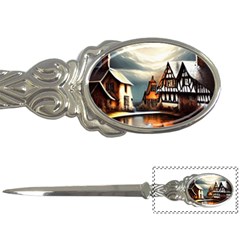 Village Reflections Snow Sky Dramatic Town House Cottages Pond Lake City Letter Opener by Posterlux