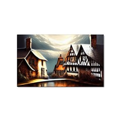 Village Reflections Snow Sky Dramatic Town House Cottages Pond Lake City Sticker (rectangular) by Posterlux