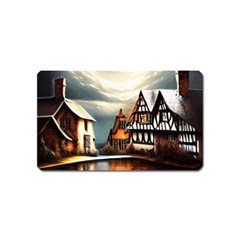 Village Reflections Snow Sky Dramatic Town House Cottages Pond Lake City Magnet (name Card) by Posterlux