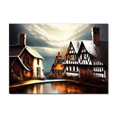 Village Reflections Snow Sky Dramatic Town House Cottages Pond Lake City Sticker A4 (100 Pack) by Posterlux