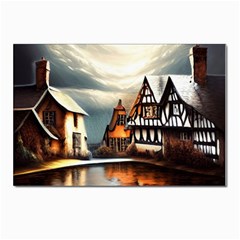 Village Reflections Snow Sky Dramatic Town House Cottages Pond Lake City Postcard 4 x 6  (pkg Of 10)