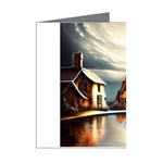 Village Reflections Snow Sky Dramatic Town House Cottages Pond Lake City Mini Greeting Cards (Pkg of 8) Right