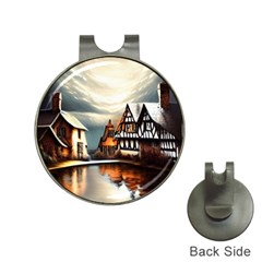 Village Reflections Snow Sky Dramatic Town House Cottages Pond Lake City Hat Clips With Golf Markers by Posterlux