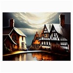 Village Reflections Snow Sky Dramatic Town House Cottages Pond Lake City Large Glasses Cloth (2 Sides) Front