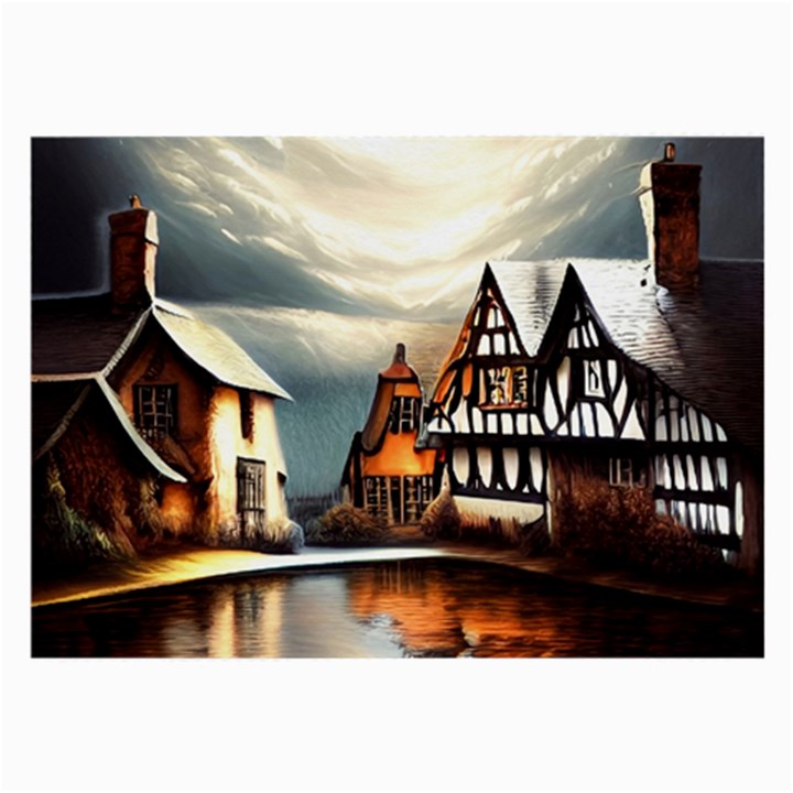 Village Reflections Snow Sky Dramatic Town House Cottages Pond Lake City Large Glasses Cloth (2 Sides)