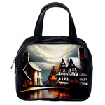 Village Reflections Snow Sky Dramatic Town House Cottages Pond Lake City Classic Handbag (One Side) Front