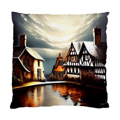 Village Reflections Snow Sky Dramatic Town House Cottages Pond Lake City Standard Cushion Case (one Side) by Posterlux