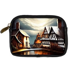 Village Reflections Snow Sky Dramatic Town House Cottages Pond Lake City Digital Camera Leather Case by Posterlux