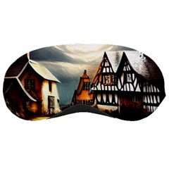 Village Reflections Snow Sky Dramatic Town House Cottages Pond Lake City Sleep Mask by Posterlux