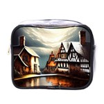 Village Reflections Snow Sky Dramatic Town House Cottages Pond Lake City Mini Toiletries Bag (One Side) Front