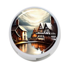 Village Reflections Snow Sky Dramatic Town House Cottages Pond Lake City 4-port Usb Hub (two Sides) by Posterlux