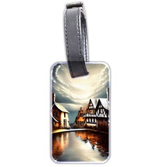 Village Reflections Snow Sky Dramatic Town House Cottages Pond Lake City Luggage Tag (two Sides) by Posterlux