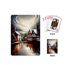 Village Reflections Snow Sky Dramatic Town House Cottages Pond Lake City Playing Cards Single Design (mini) by Posterlux