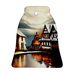 Village Reflections Snow Sky Dramatic Town House Cottages Pond Lake City Bell Ornament (two Sides) by Posterlux