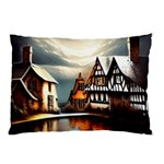 Village Reflections Snow Sky Dramatic Town House Cottages Pond Lake City Pillow Case (Two Sides) Back