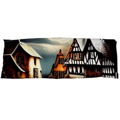 Village Reflections Snow Sky Dramatic Town House Cottages Pond Lake City Body Pillow Case (dakimakura) by Posterlux