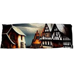 Village Reflections Snow Sky Dramatic Town House Cottages Pond Lake City Body Pillow Case Dakimakura (two Sides) by Posterlux