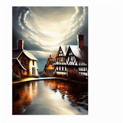 Village Reflections Snow Sky Dramatic Town House Cottages Pond Lake City Large Garden Flag (two Sides) by Posterlux