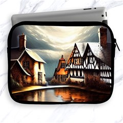 Village Reflections Snow Sky Dramatic Town House Cottages Pond Lake City Apple Ipad 2/3/4 Zipper Cases by Posterlux