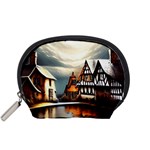 Village Reflections Snow Sky Dramatic Town House Cottages Pond Lake City Accessory Pouch (Small) Front