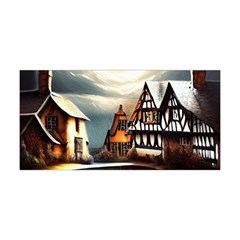 Village Reflections Snow Sky Dramatic Town House Cottages Pond Lake City Yoga Headband by Posterlux