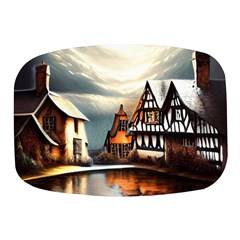 Village Reflections Snow Sky Dramatic Town House Cottages Pond Lake City Mini Square Pill Box by Posterlux