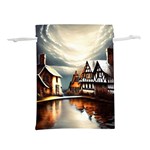 Village Reflections Snow Sky Dramatic Town House Cottages Pond Lake City Lightweight Drawstring Pouch (S) Back