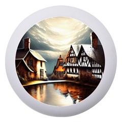 Village Reflections Snow Sky Dramatic Town House Cottages Pond Lake City Dento Box With Mirror by Posterlux