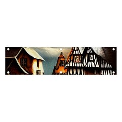 Village Reflections Snow Sky Dramatic Town House Cottages Pond Lake City Banner And Sign 4  X 1  by Posterlux