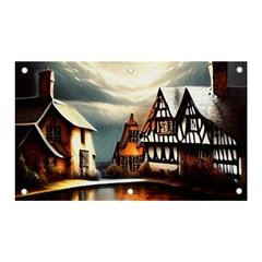 Village Reflections Snow Sky Dramatic Town House Cottages Pond Lake City Banner And Sign 5  X 3  by Posterlux