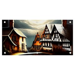 Village Reflections Snow Sky Dramatic Town House Cottages Pond Lake City Banner And Sign 6  X 3  by Posterlux