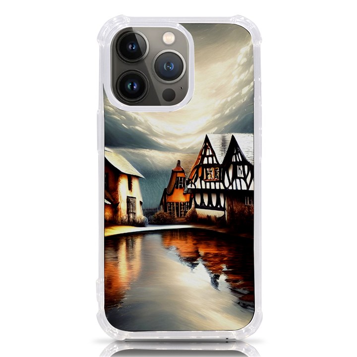 Village Reflections Snow Sky Dramatic Town House Cottages Pond Lake City iPhone 13 Pro TPU UV Print Case