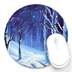 Landscape Outdoors Greeting Card Snow Forest Woods Nature Path Trail Santa s Village Round Mousepad by Posterlux