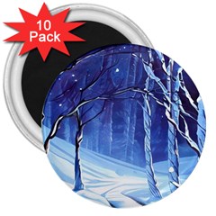 Landscape Outdoors Greeting Card Snow Forest Woods Nature Path Trail Santa s Village 3  Magnets (10 Pack)  by Posterlux