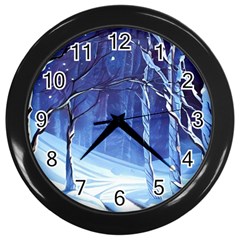 Landscape Outdoors Greeting Card Snow Forest Woods Nature Path Trail Santa s Village Wall Clock (black) by Posterlux