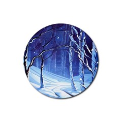 Landscape Outdoors Greeting Card Snow Forest Woods Nature Path Trail Santa s Village Rubber Round Coaster (4 Pack) by Posterlux