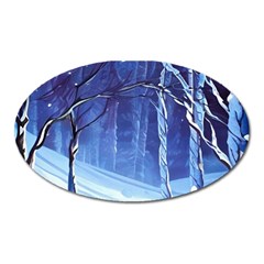 Landscape Outdoors Greeting Card Snow Forest Woods Nature Path Trail Santa s Village Oval Magnet