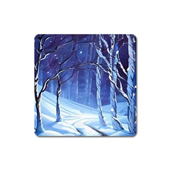 Landscape Outdoors Greeting Card Snow Forest Woods Nature Path Trail Santa s Village Square Magnet by Posterlux