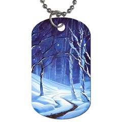 Landscape Outdoors Greeting Card Snow Forest Woods Nature Path Trail Santa s Village Dog Tag (two Sides) by Posterlux