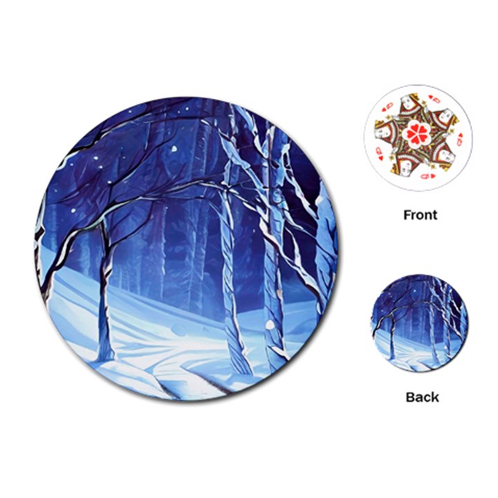 Landscape Outdoors Greeting Card Snow Forest Woods Nature Path Trail Santa s Village Playing Cards Single Design (Round)