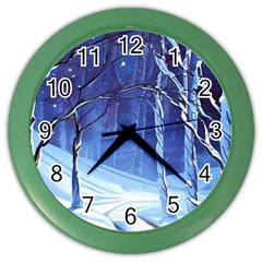 Landscape Outdoors Greeting Card Snow Forest Woods Nature Path Trail Santa s Village Color Wall Clock by Posterlux