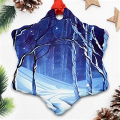 Landscape Outdoors Greeting Card Snow Forest Woods Nature Path Trail Santa s Village Ornament (snowflake)